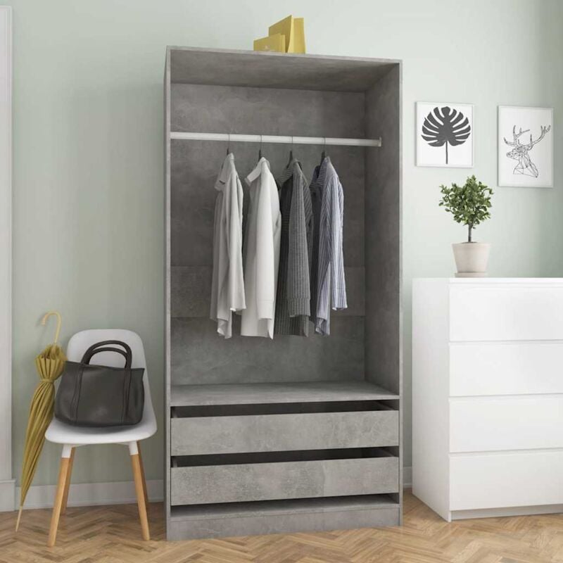 foto del prodotto armadio in legno cassetti e ampio scomparto con asta appendiabiti guardaroba vari colori colore grigio cemento