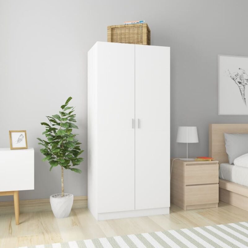 foto del prodotto armadio in legno con 2 ante e asta appendiabiti guardaroba elegante vari colori colore bianco
