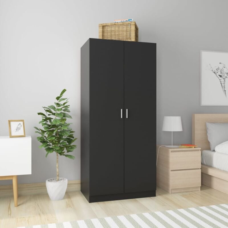 foto del prodotto armadio in legno con 2 ante e asta appendiabiti guardaroba elegante vari colori colore nero