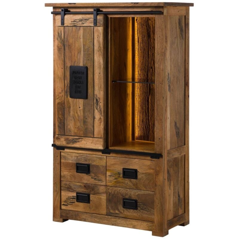 foto del prodotto armadio in legno di mango legno riciclato 90x45x150 laccato naturale railway lux 115