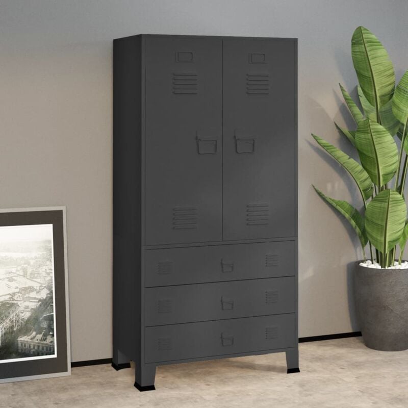 foto del prodotto armadio in metallo design industrial dotati di 2 ante e 3 cassetti vari colori colore antracite