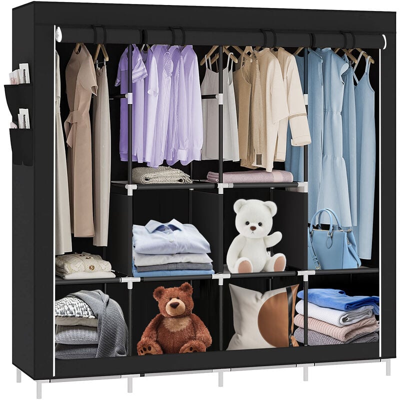 foto del prodotto armadio in tessuto, guardaroba portatile con barre di sospensione, appendiabiti, pieghevole, camera da letto, studio, stabile, 16745170cm, grigio