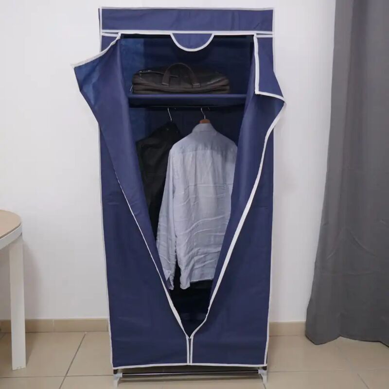 foto del prodotto armadio in tessuto tnt 70x45x160 blu con apertura centrale guardaroba
