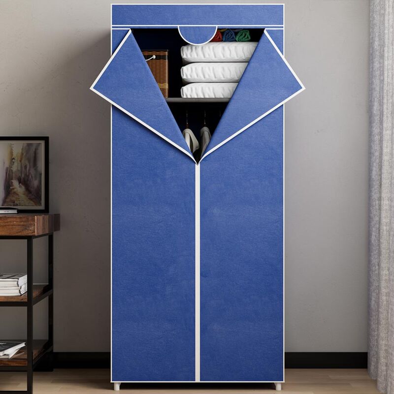 foto del prodotto armadio in tessuto tnt guardaroba appendiabiti con ripiano 70x46x160 cm blu