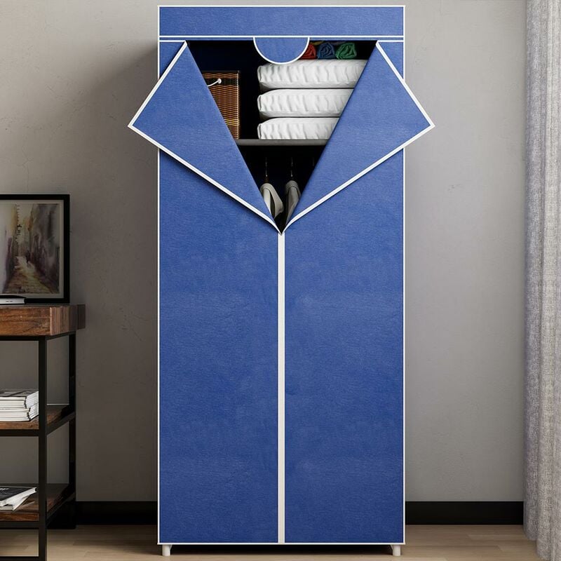 foto del prodotto armadio in tessuto tnt guardaroba appendiabiti con ripiano 70x46x160 cm blu