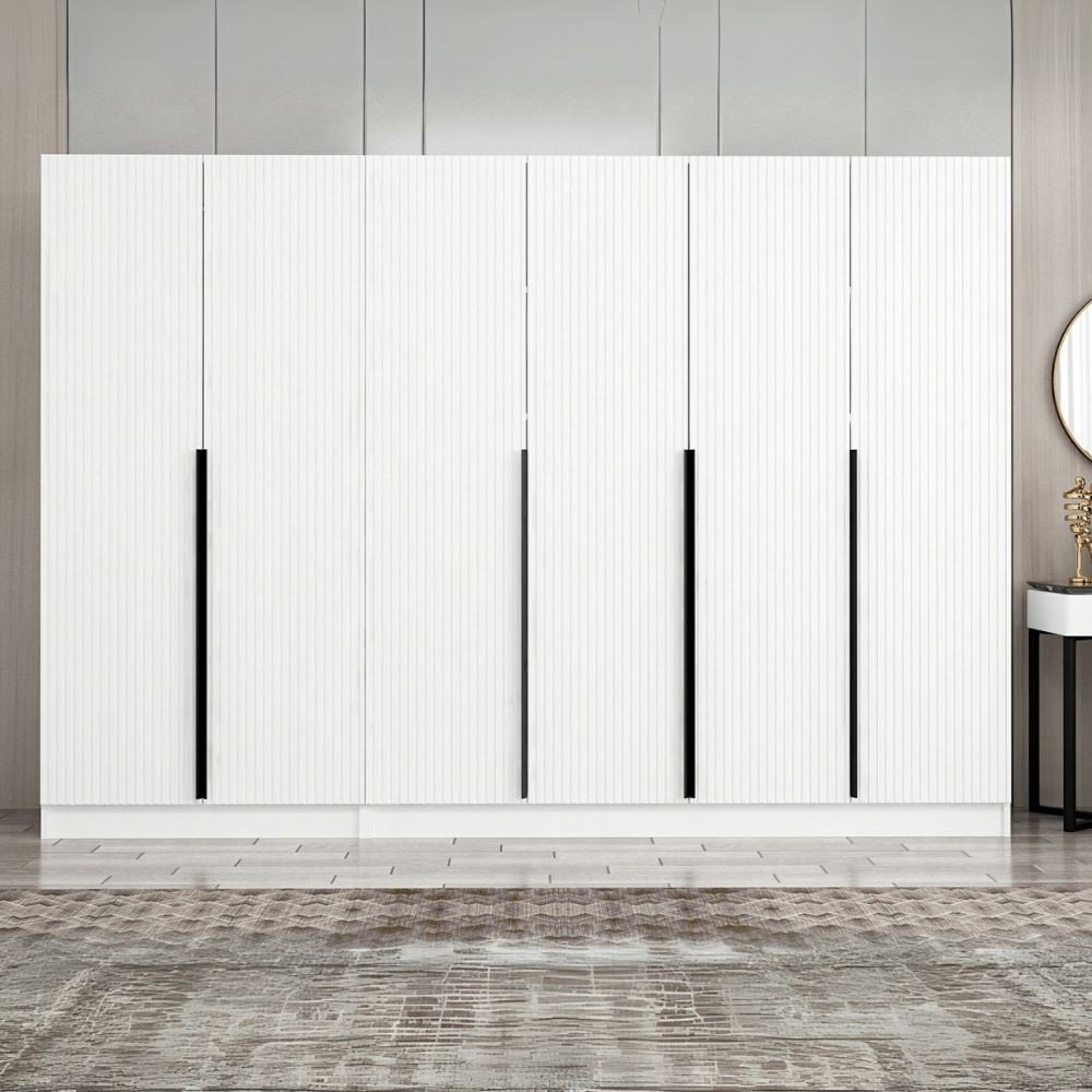 foto del prodotto armadio kale 6 ante battenti effetto cannettato bianco 270x52x210h eleganza e capienza
