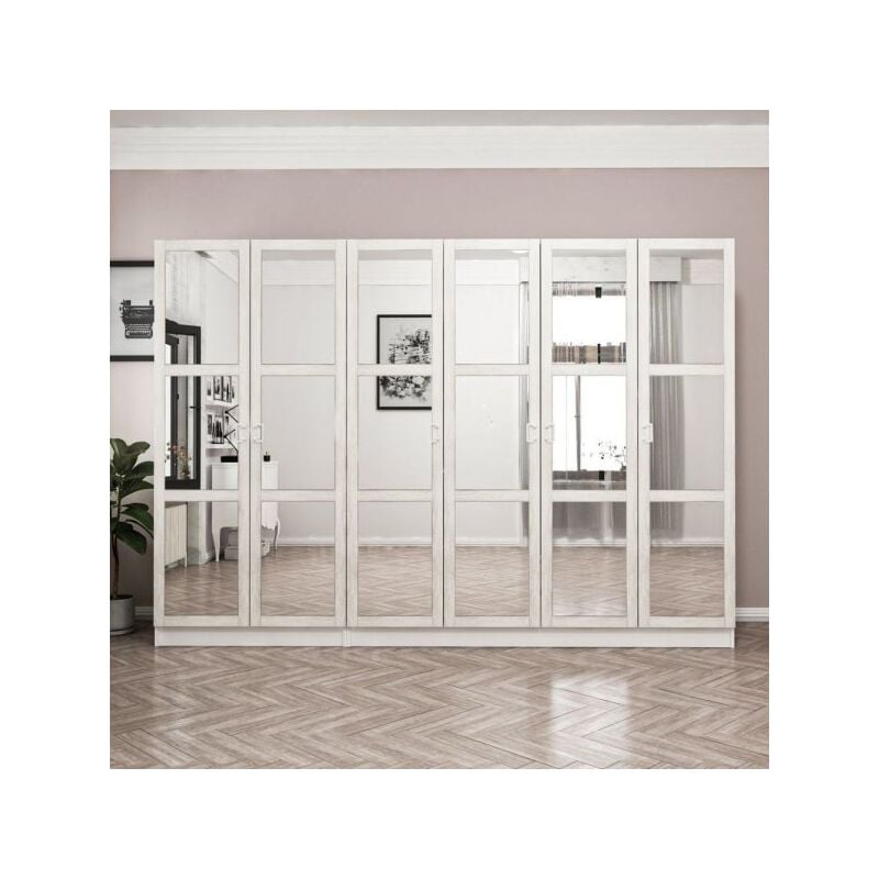 foto del prodotto armadio kale colore bianco con 6 ante battenti a specchio
