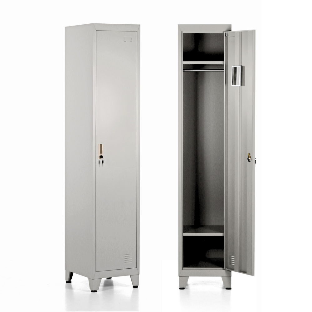 foto del prodotto armadio metallico 1 anta grigio appendiabiti e ripiano superiore ed inferiore
