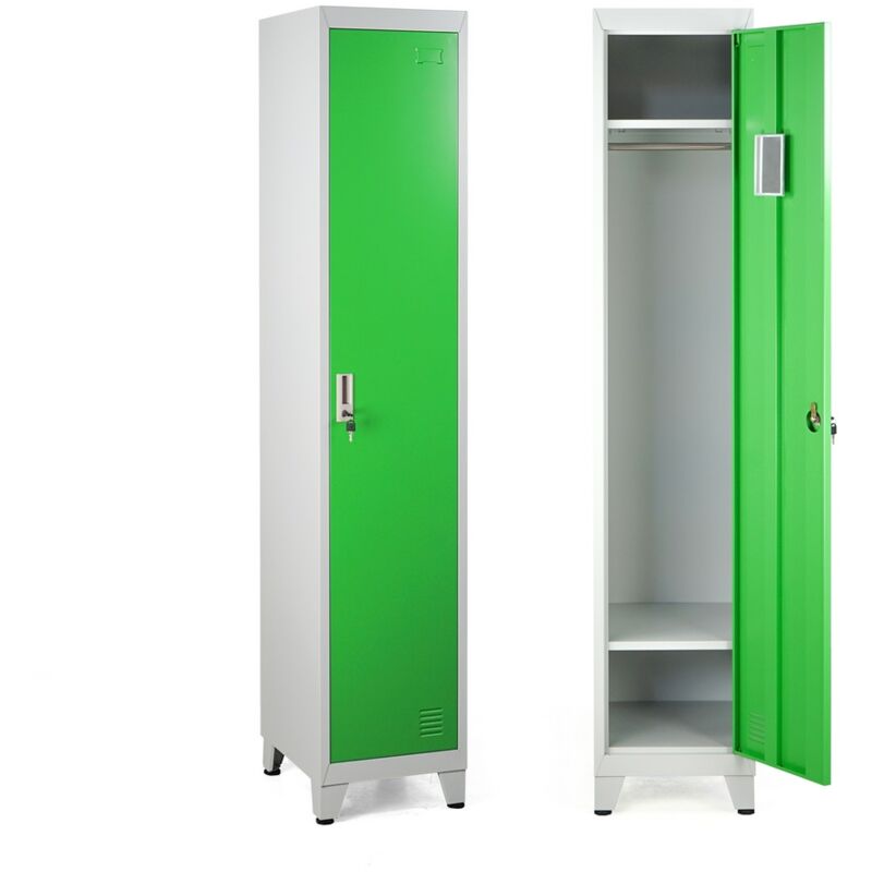 foto del prodotto armadio metallico 1 anta verde appendiabiti e ripiano superiore ed inferiore