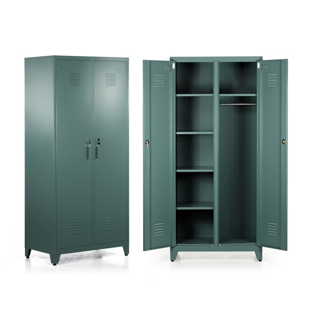 foto del prodotto armadio metallico 2 ante con divisorio centrale 190x85x50 colore verde scuro