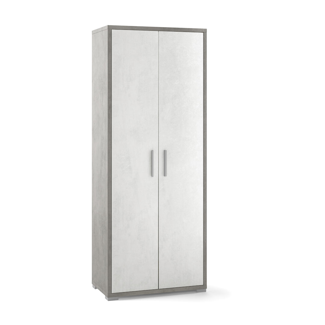 foto del prodotto armadio mobile 2 ante 71x41x182h cm in kit di design colore ossido bianco e grigio cemento