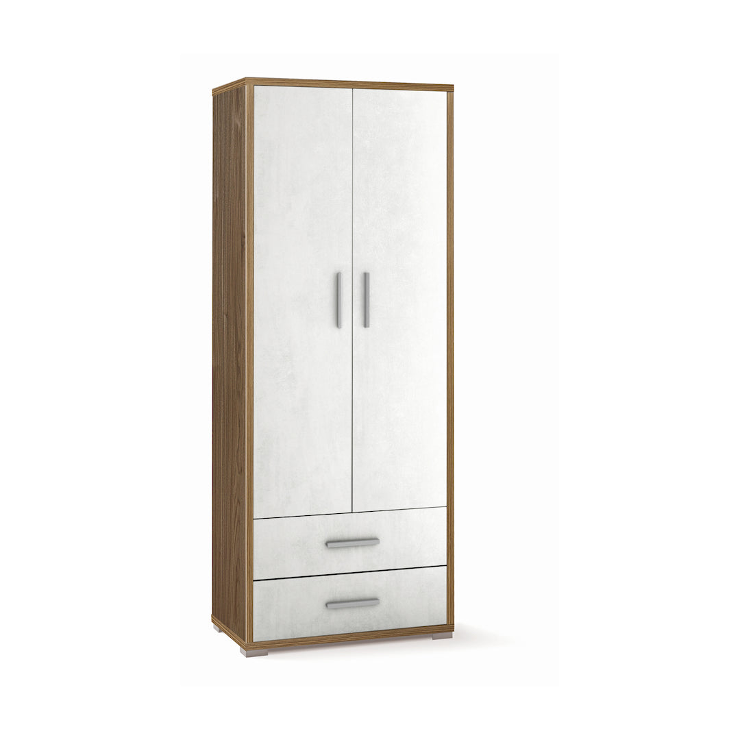 foto del prodotto armadio mobile 2 ante con 2 cassetti 71x41x182h cm in kit dal design elegante colore noce stelvio e ossido bianco