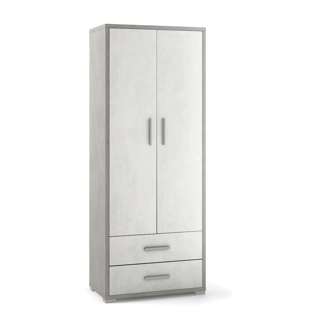 foto del prodotto armadio mobile 2 ante con 2 cassetti 71x41x182h cm in kit dal design elegante colore ossido bianco e grigio cemento