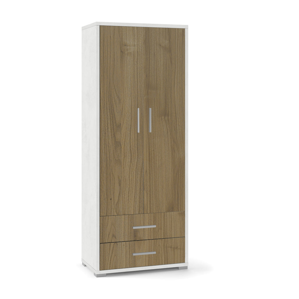 foto del prodotto armadio mobile 2 ante con 2 cassetti 71x41x182h cm in kit dal design elegante colore ossido bianco e noce stelvio