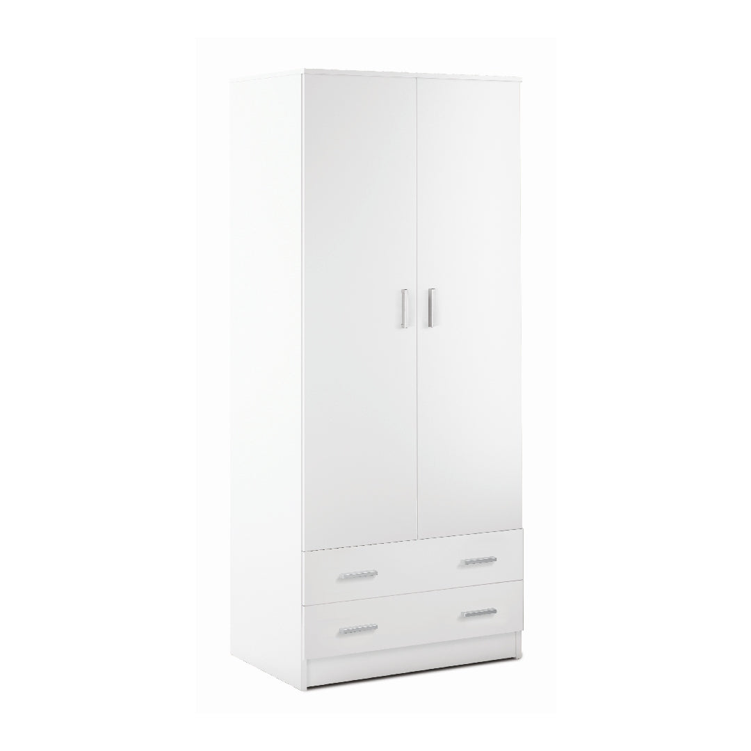 foto del prodotto armadio mobile 2 ante con 2 cassetti 77x52x182h cm in kit di montaggio colore bianco opaco