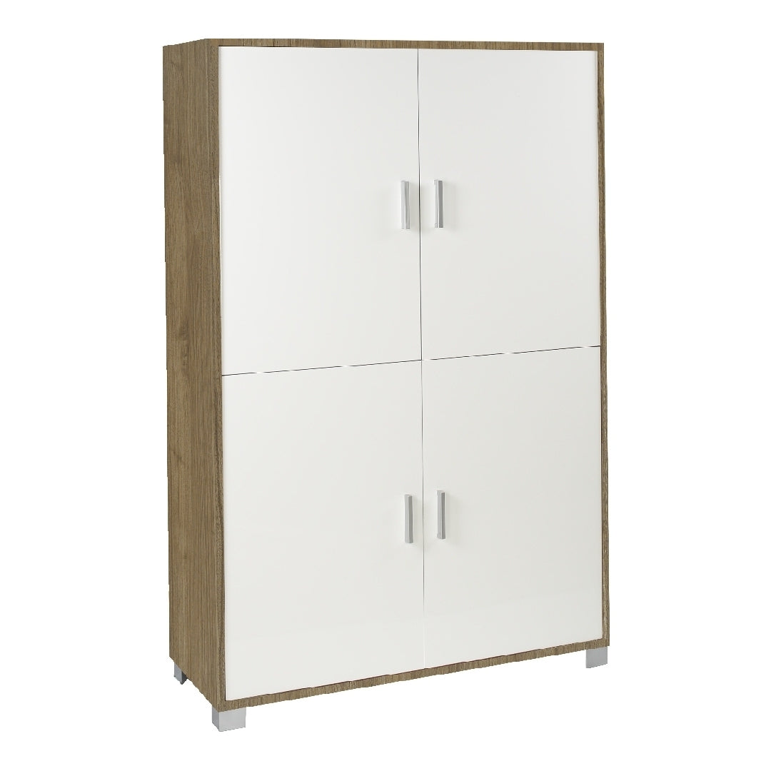 foto del prodotto armadio mobile 4 ante 107x41x162h cm in kit di montaggio colore noce stelvio e bianco