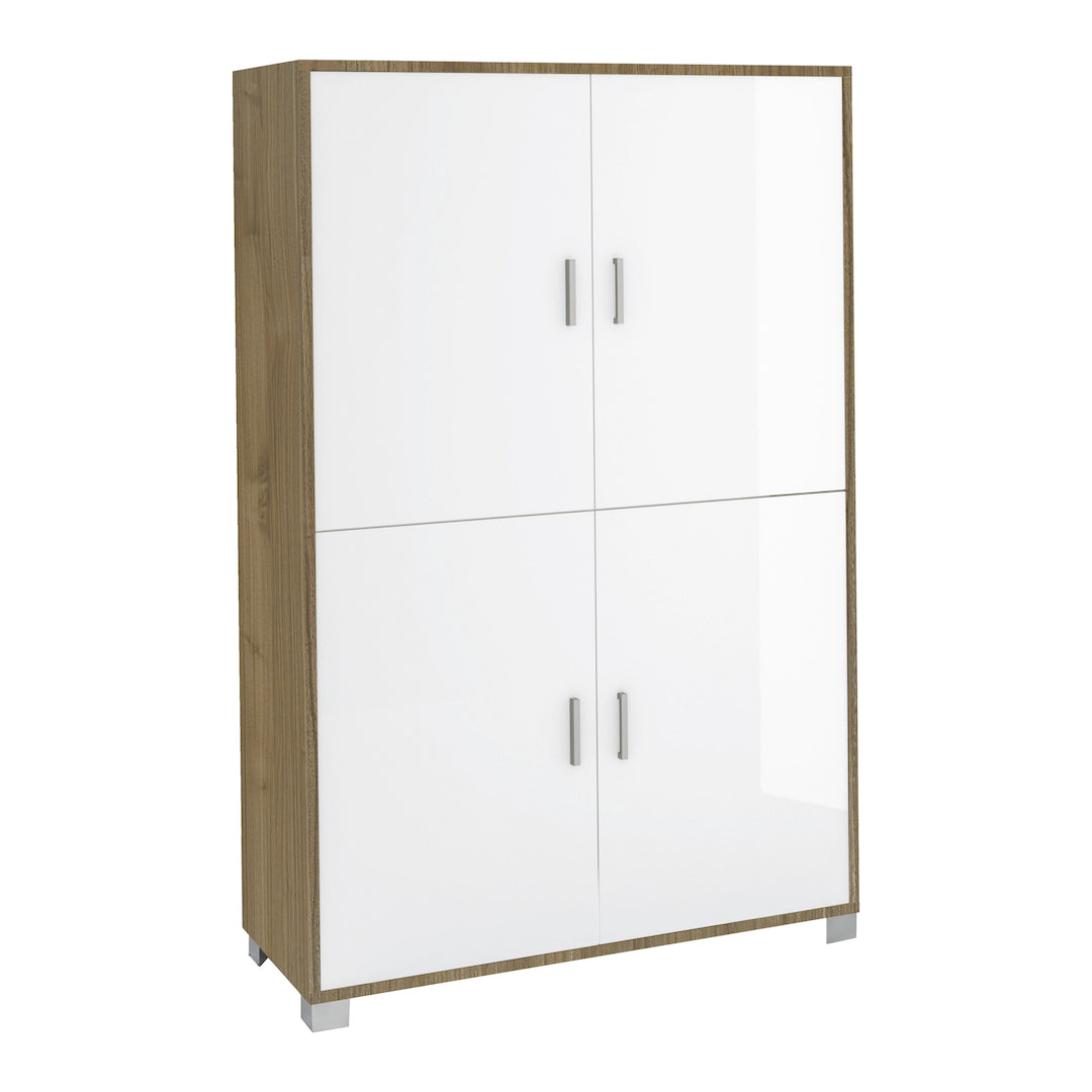 foto del prodotto armadio mobile 4 ante 107x41x162h cm in kit di montaggio colore olmo chiaro e bianco lucido