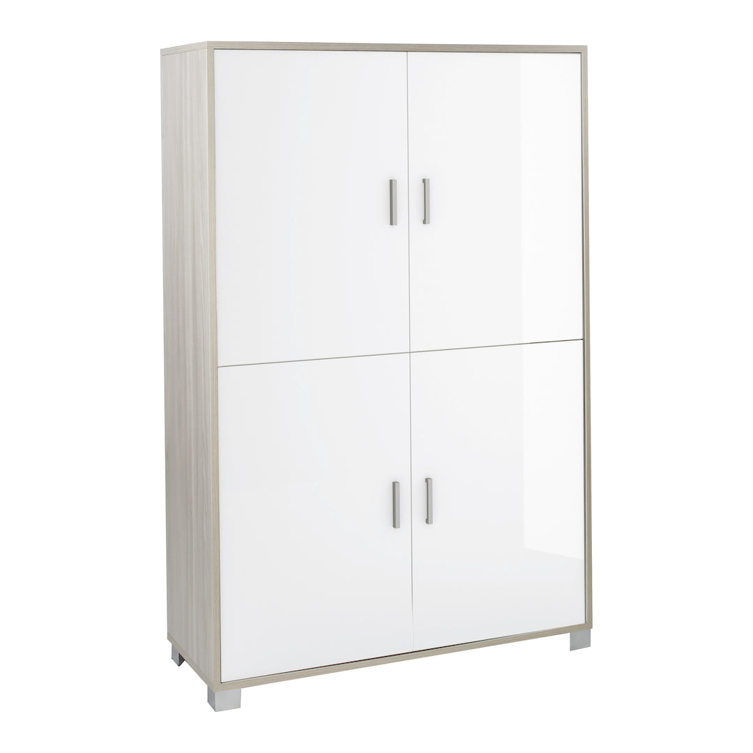 foto del prodotto armadio mobile 4 ante 107x41x162h cm in kit di montaggio colore olmo chiaro e bianco lucido