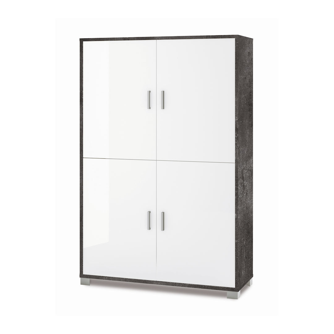 foto del prodotto armadio mobile 4 ante 107x41x162h cm in kit di montaggio colore ossido nero e bianco lucido