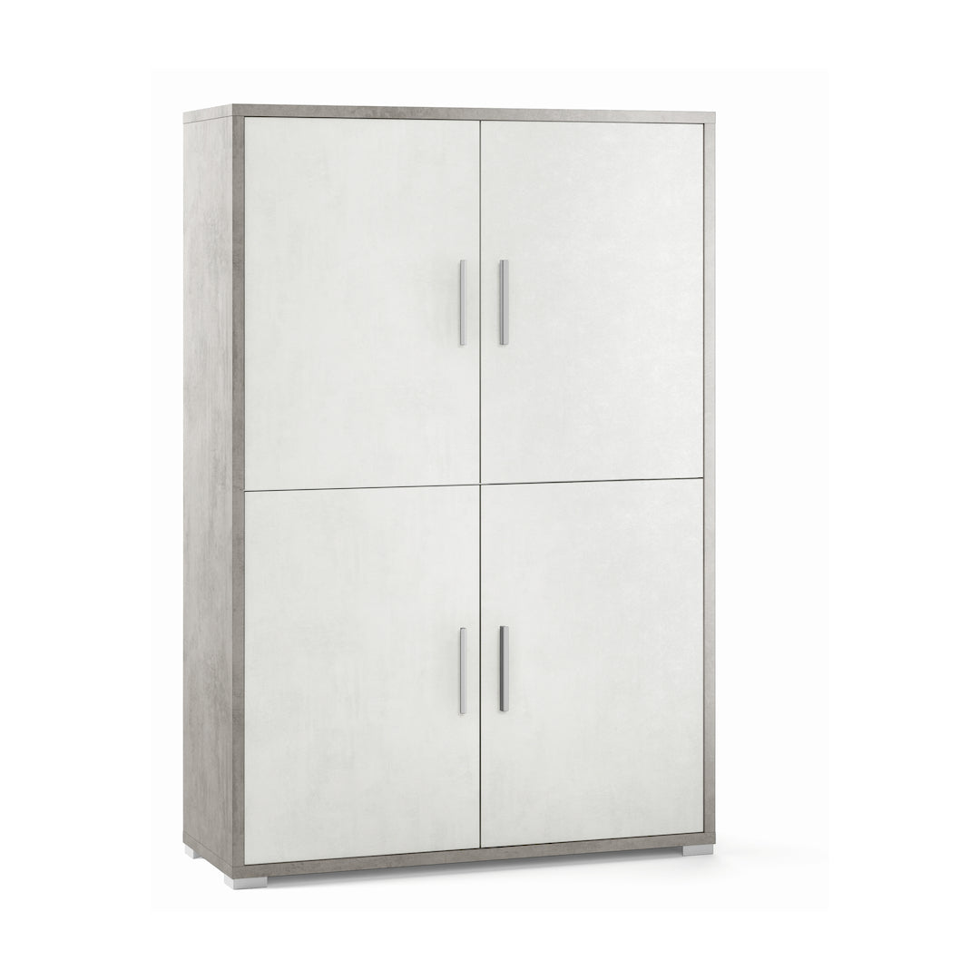 foto del prodotto armadio mobile 4 ante 108x41x161h cm in kit di montaggio colore cemento e ossido bianco