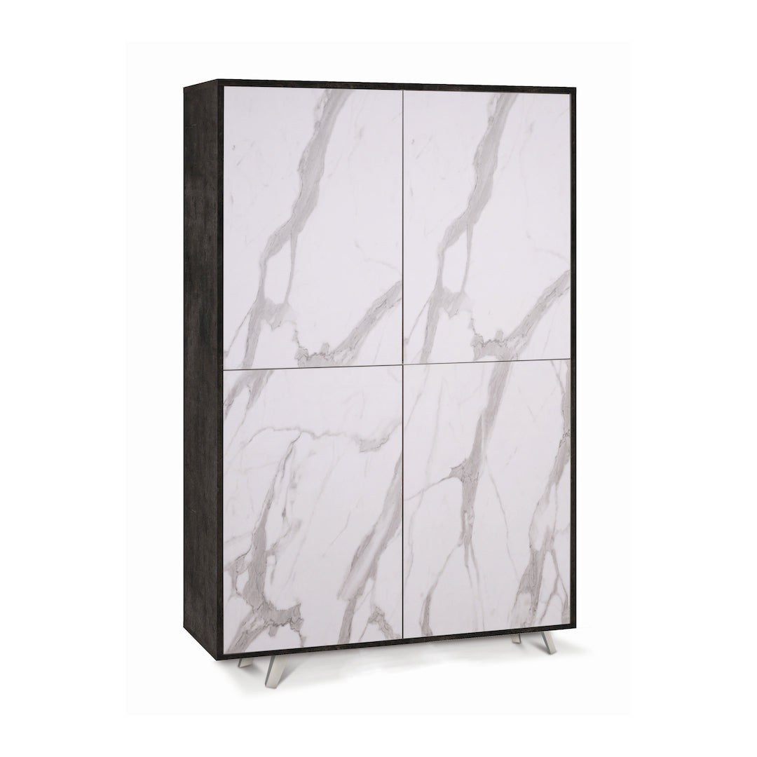 foto del prodotto armadio mobile 4 ante con apertura push pull 107x41x169h cm in kit colore ossido nero e marmo calacatta