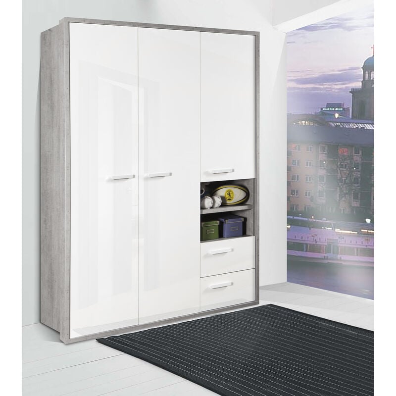 foto del prodotto armadio mod. mipiace cm 152.6x63.4 h. 217 cemento e bianco lucido