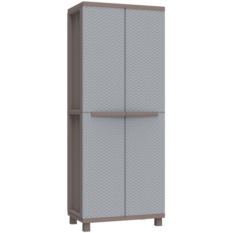 foto del prodotto armadio modulare da esterno 68x37,5x170 cm 2 ante 3 ripiani in polipropilene jrattan tortora e grigio