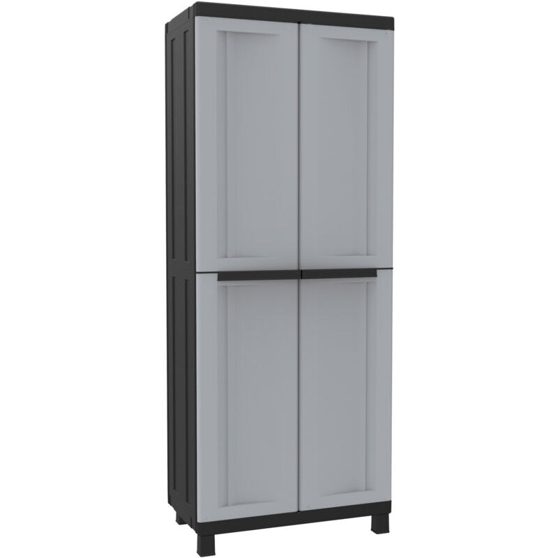 foto del prodotto armadio modulare da esterno 68x39x170 cm 2 ante 3 ripiani in polipropilene twist grigio e nero
