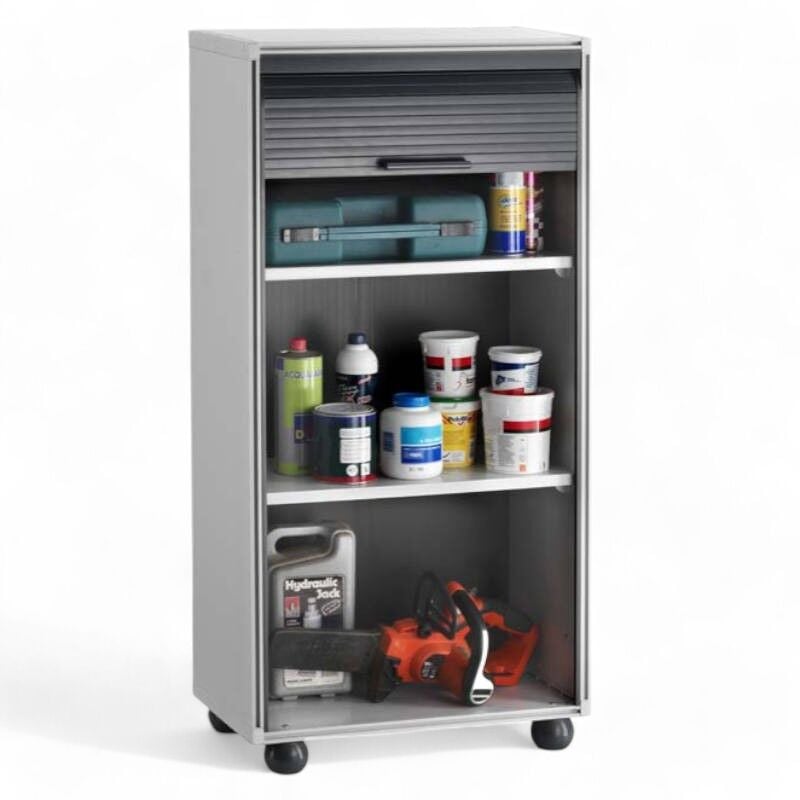 foto del prodotto armadio modulare per garage in pvc con serranda scorrevole verticale adatto anche per esterni 62,5x35x120h 3 ripiani