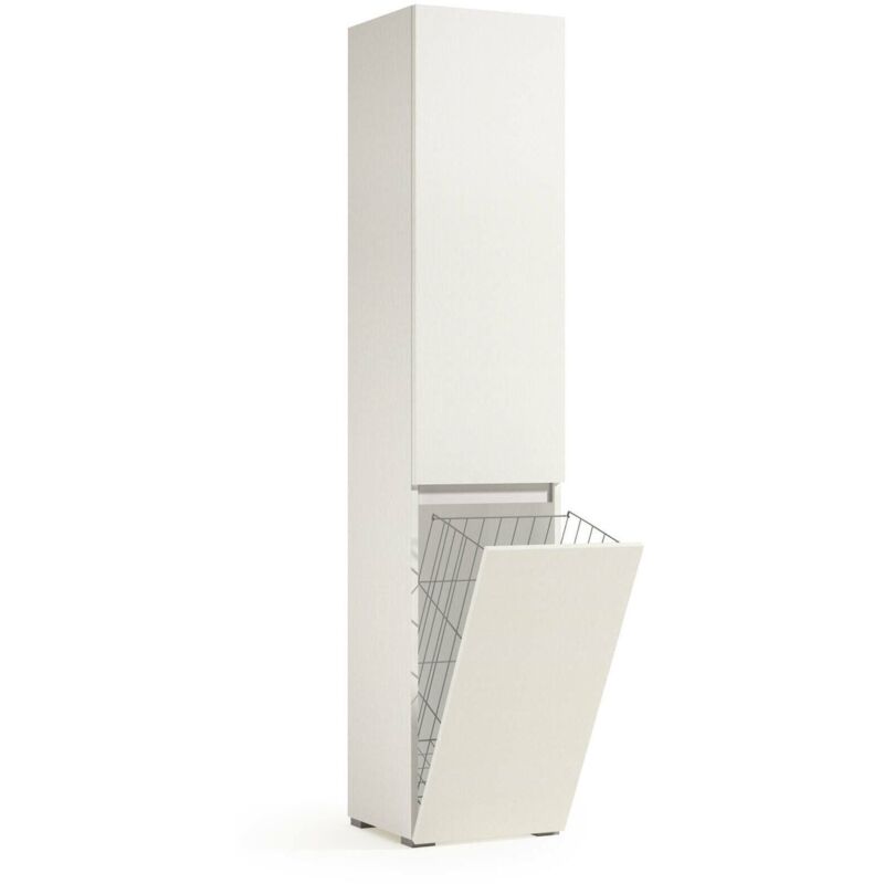 foto del prodotto armadio multiuso 2 ante aro, mobile lavanderia a 2 ante, colonna da bagno con cestello portabiancheria, 100 made in italy, 45x37h195 cm, bianco