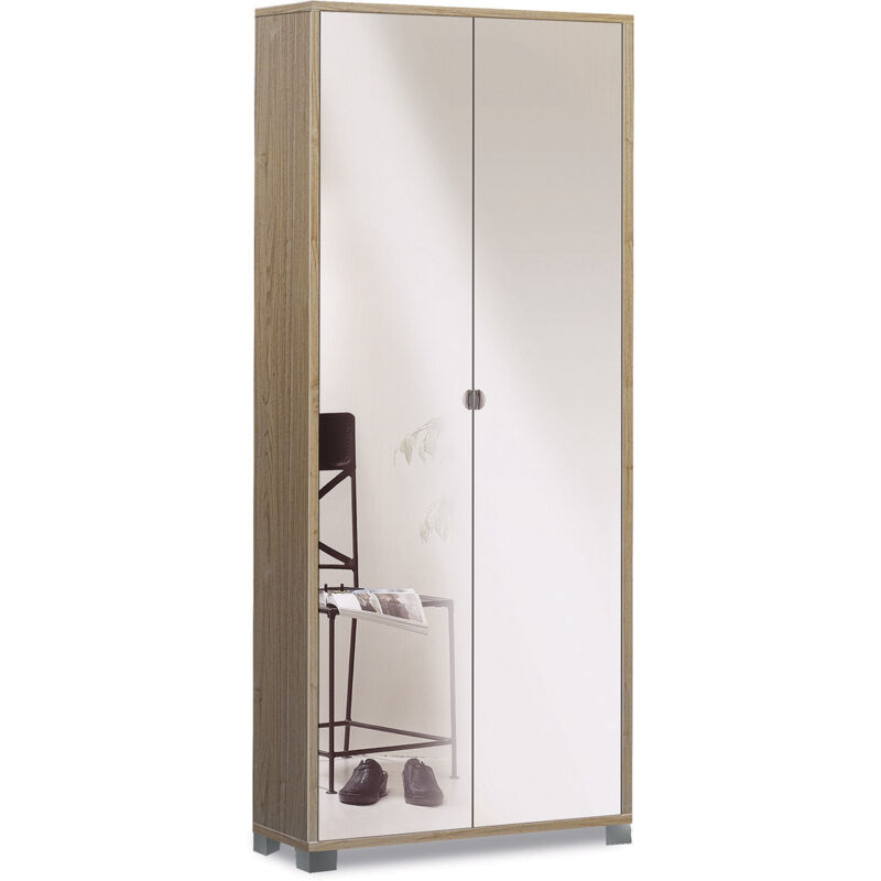 foto del prodotto armadio multiuso 2 ante con specchio 83x190x29 cm noce stelvio