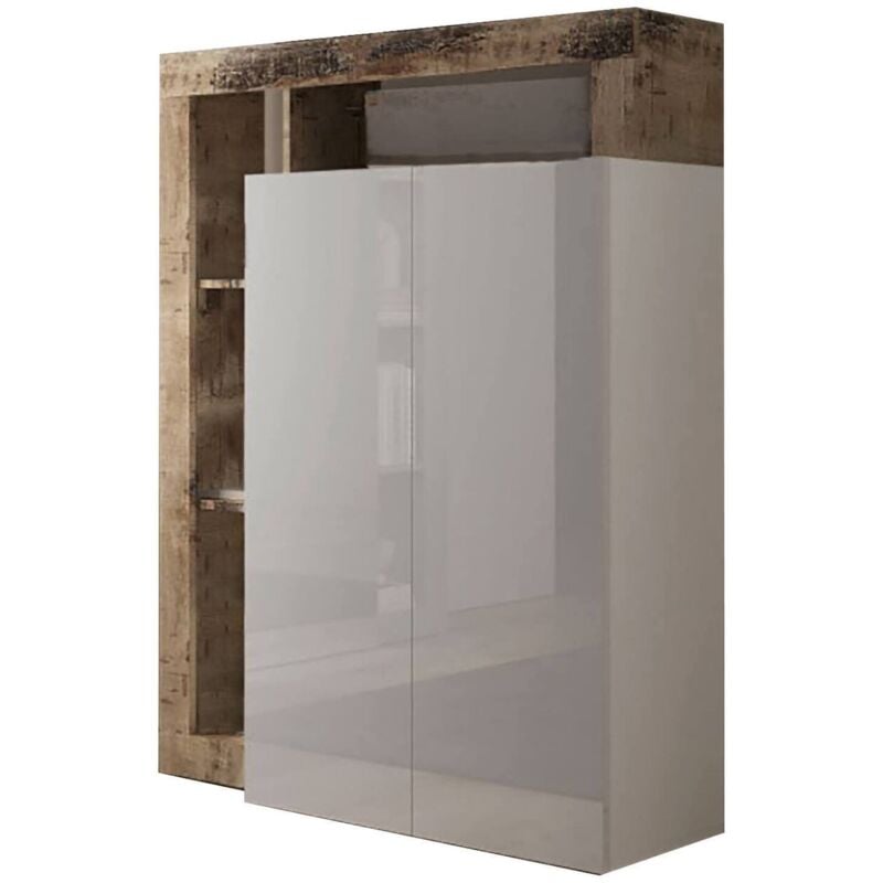 foto del prodotto armadio multiuso 2 ante matese, mobile multifunzionale, mobiletto scarpiera, porta scarpe, made in italy, 78x35 h116 cm, bianco lucido e rovere