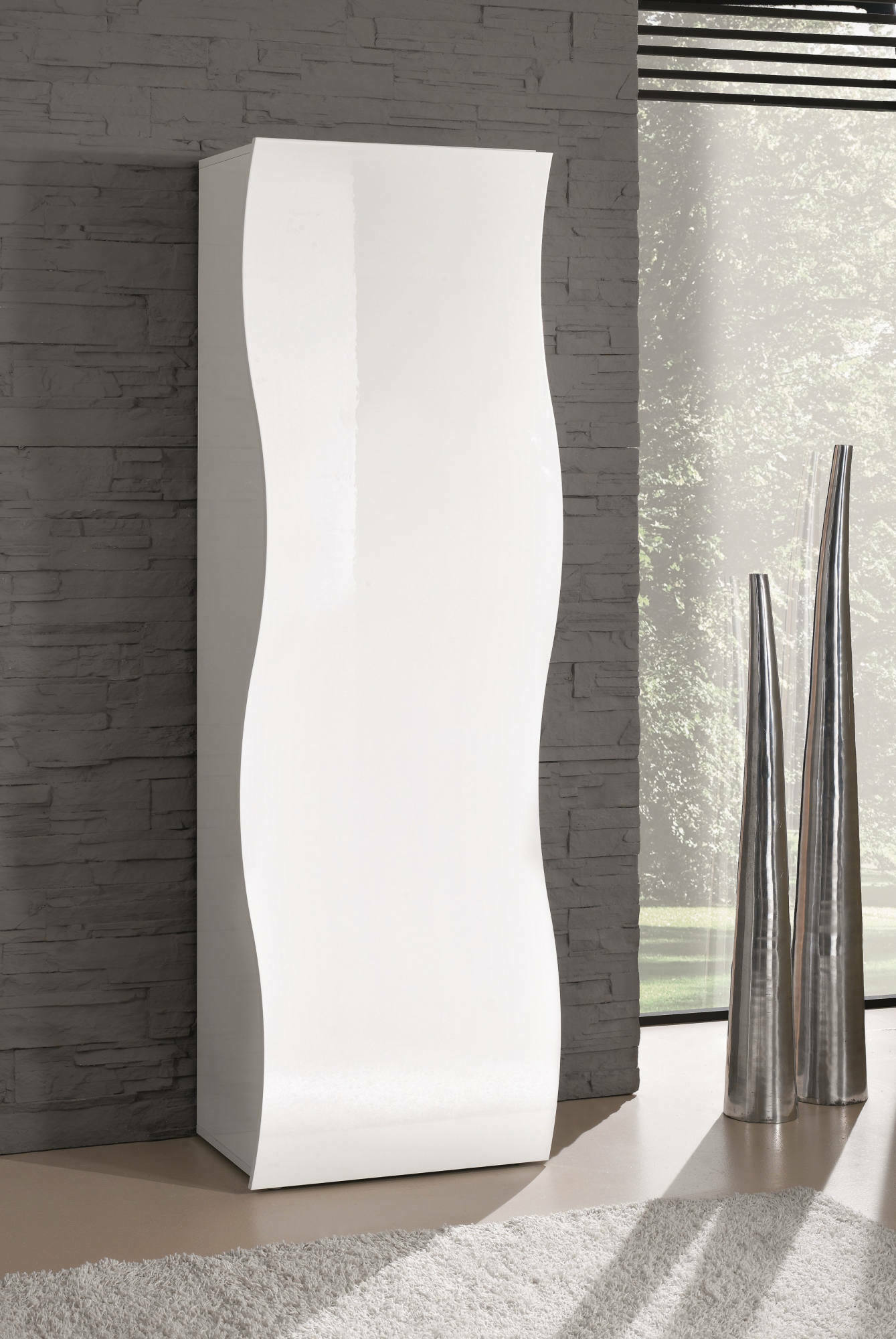 foto del prodotto armadio multiuso con linee azalea, made in italy, mobile moderno, portascarpe con 1 anta e 1 ripiano, cm 63x40h187, colore bianco lucido