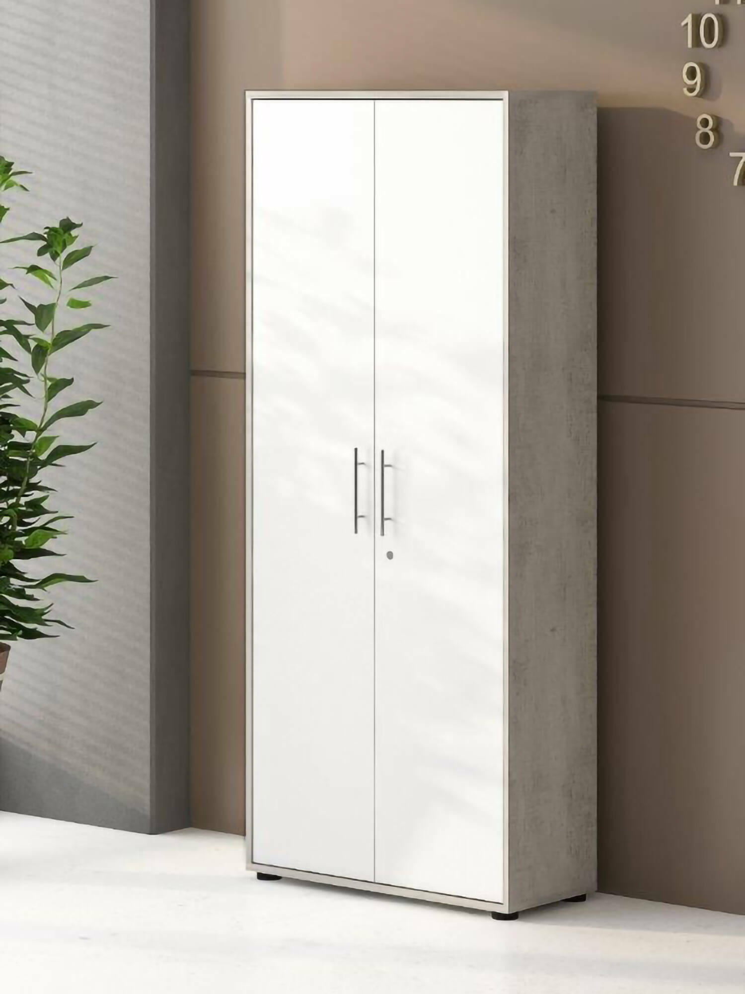 foto del prodotto armadio multiuso dpazzin, mobile ausiliario con ripiani, armadio lineare, guardaroba portascarpe, portaoggetti, bianco e cemento, cm 79x34h188