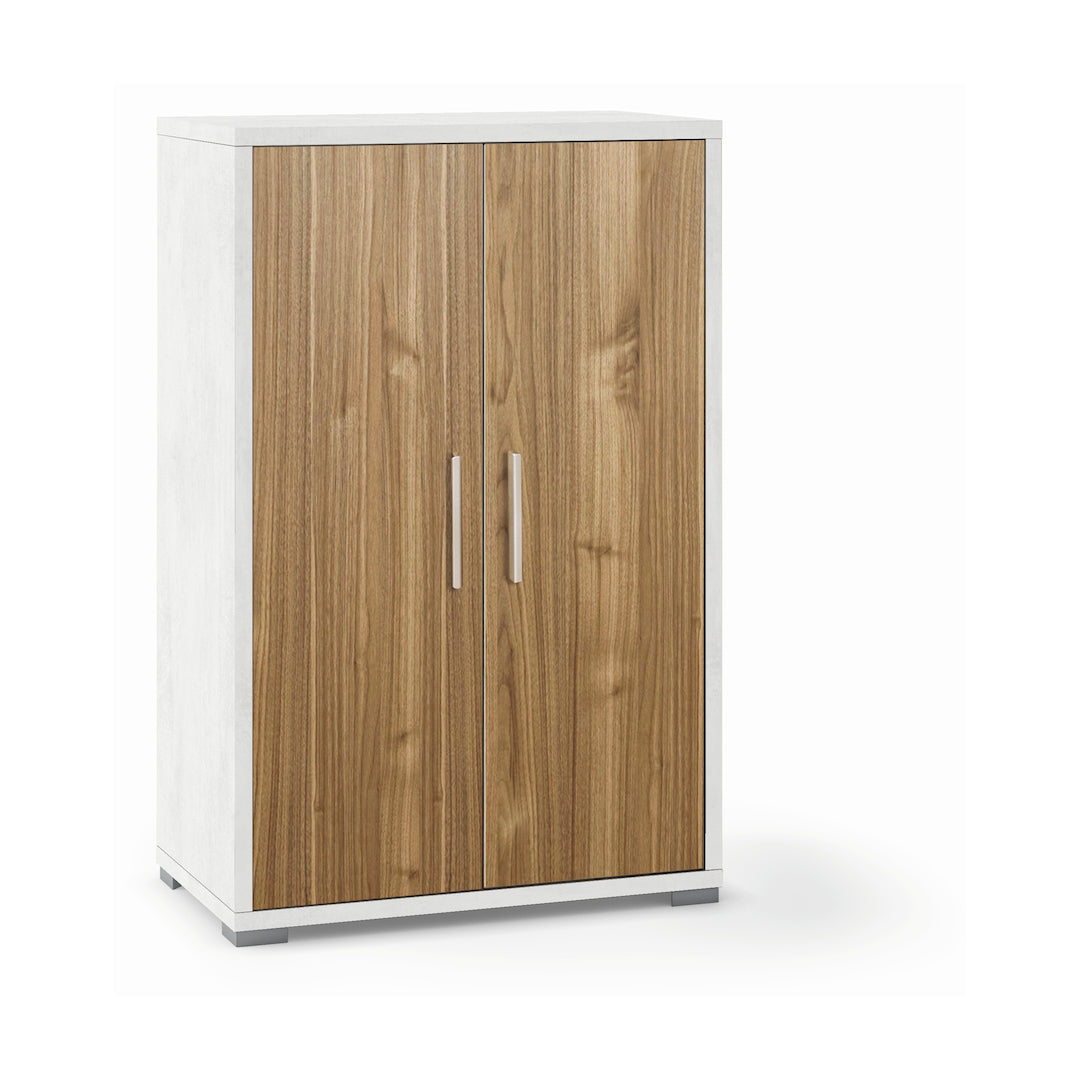 foto del prodotto armadio multiuso due ante 71x41x h110cm in kit colore ossido bianco e noce stelvio