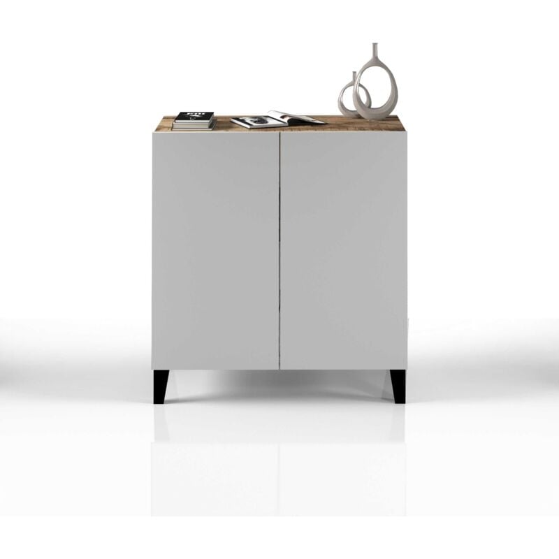 foto del prodotto armadio multiuso easy 2 ante e 2 vani 79,20x38x92,5 cm con piedini in legno armadio camera da letto, studio e ufficio colore bianco opaco e acero