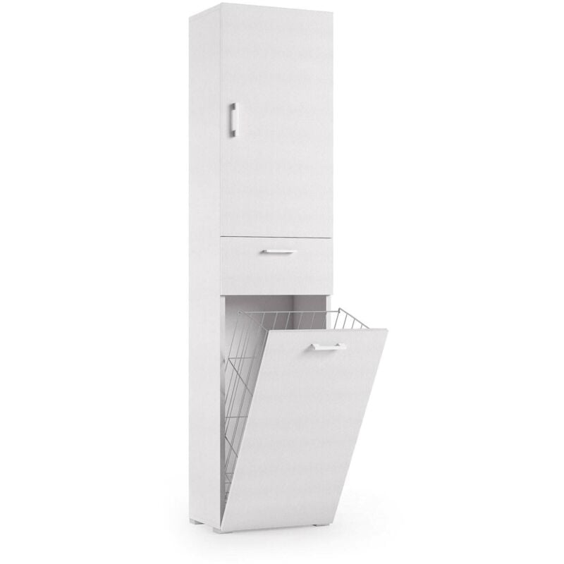 foto del prodotto armadio multiuso escolzia, mobile lavanderia lineare a 2 ante, colona da bagno con cestello portabiancheria, 100 made in italy, cm 45x32h195,