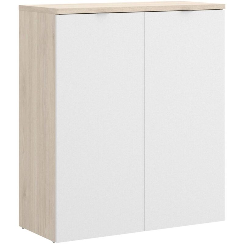 foto del prodotto armadio multiuso gaviola, mobile basso multifunzione, armadietto a 2 ante, 79x40h96 cm, bianco e rovere, con imballo rinforzato dmora