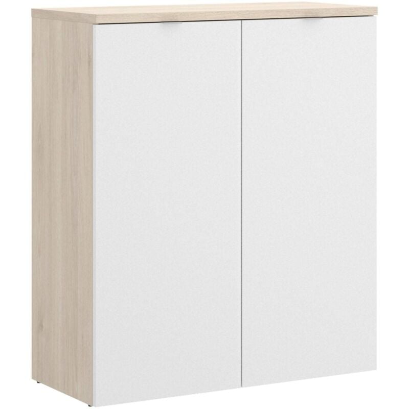 foto del prodotto armadio multiuso gaviola, mobile basso multifunzione, armadietto a 2 ante, 79x40h96 cm, bianco e rovere, con imballo rinforzato dmora