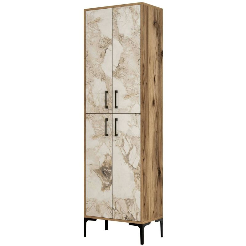 foto del prodotto armadio multiuso grande alphard, mobile multifunzionale, mobiletto scarpiera, guardaroba porta scarpe, 60x35h200 cm, noce e bianco marmo, con imballo