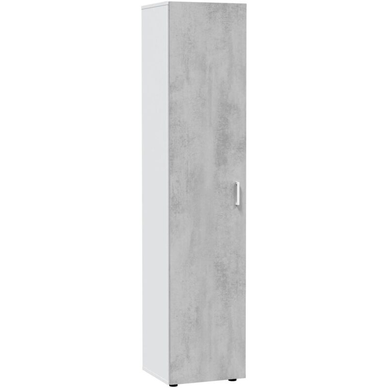 foto del prodotto armadio multiuso, mobile ausiliario a 1 anta e 3 ripiani, guardaroba moderno, mobile alto a colonna, cm 41x37h182, cemento e bianco