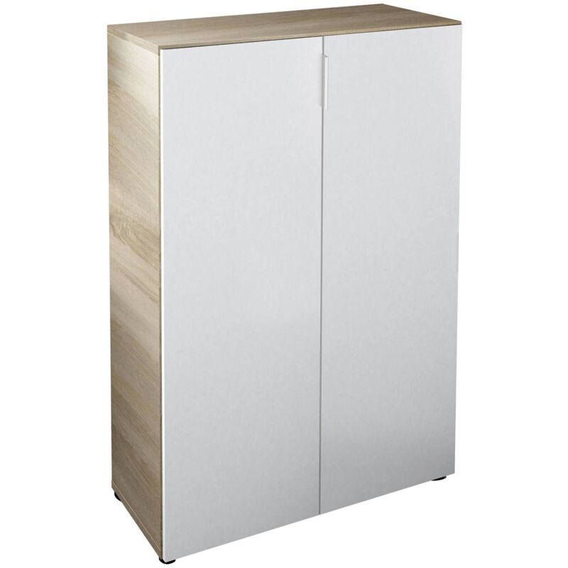 foto del prodotto armadio multiuso, mobile ausiliario a 2 ante, guardaroba basso portascarpe con 6 ripiani, scarpiera bassa, cm 70x36h103, rovere e bianco