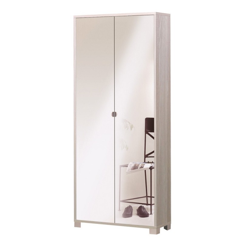 foto del prodotto armadio multiuso slim due ante a specchio otto ripiani olmo chiaro 83x29x h190 cm
