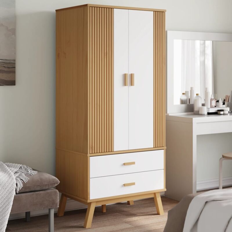 foto del prodotto armadio olden bianco e marrone 76,5x53x172 cm massello di pino vidaxl