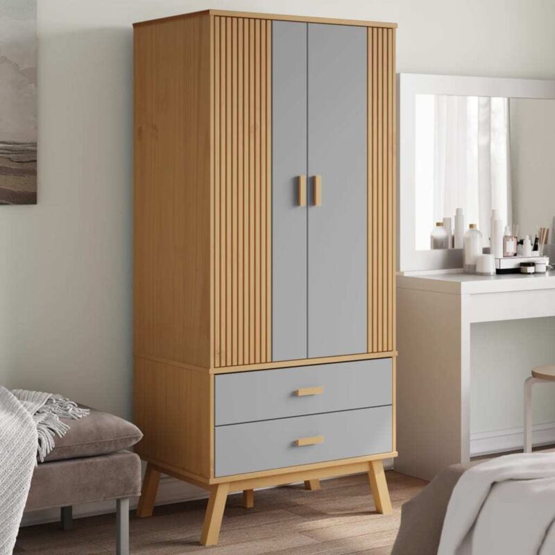 foto del prodotto armadio olden grigio e marrone 76,5x53x172 cm massello di pino vidaxl