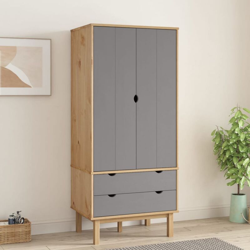 foto del prodotto armadio otta marrone e grigio 76,5x53x172 cm in legno di pino vidaxl