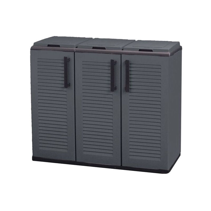 foto del prodotto armadio pattumiera basso in plastica 3 scomparti dimensioni 102x37xh 84 cm 300 lt