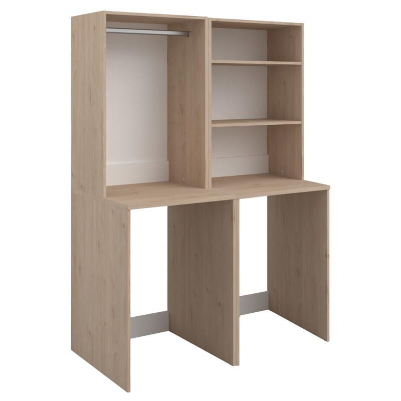 foto del prodotto armadio per 2 lavatrici con bastone appendiabiti e ripiani naturale chiaro h184 x l128 cm erkano