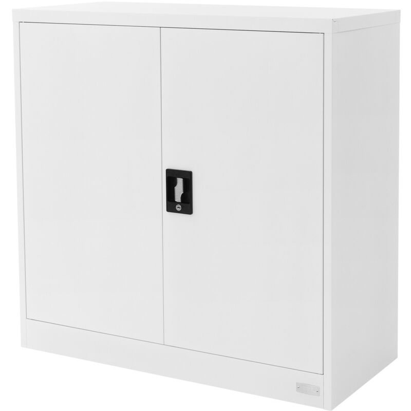 foto del prodotto armadio per archiviazione con serratura bianco 90x40x90 cm acciaio schedario 2 ripiani regolabili in altezza armadio per ufficio a 2 ante mobiletto