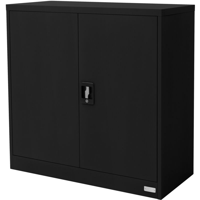 foto del prodotto armadio per archiviazione con serratura nero 90x40x90 cm acciaio schedario 2 ripiani regolabili in altezza armadio per ufficio a 2 ante mobiletto